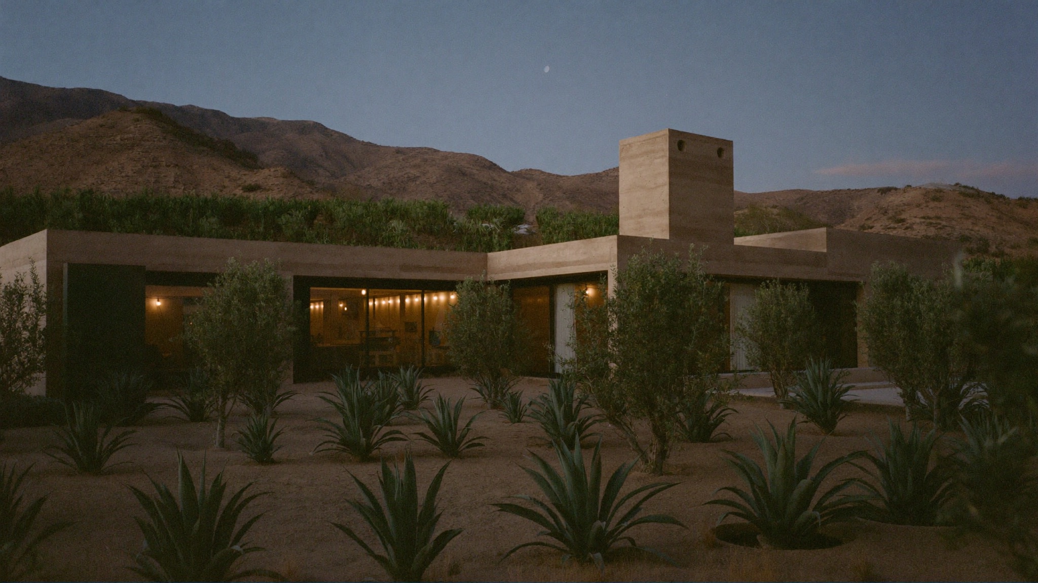 Hotel Terral al atardecer entre viñedos del Valle de Guadalupe
